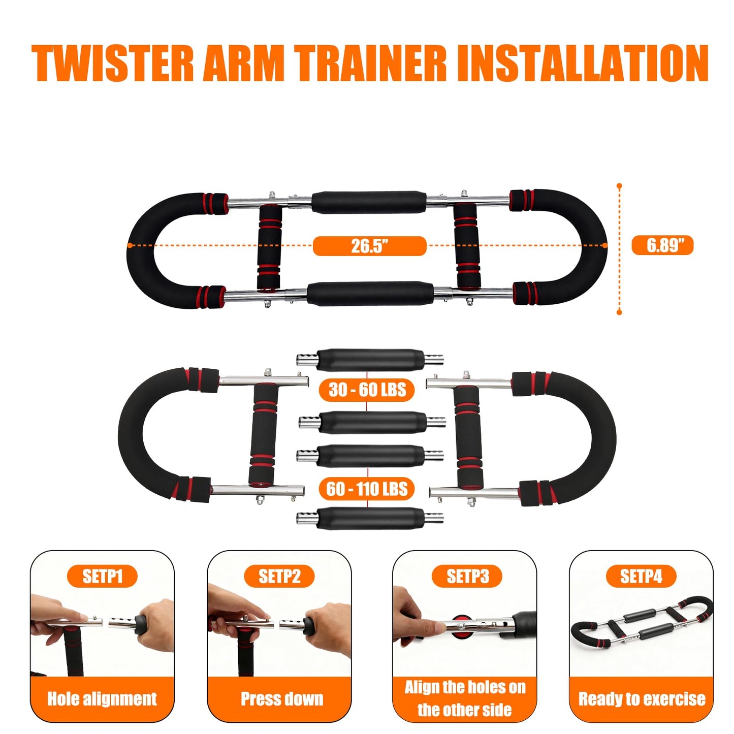 Crossunx Twister Arm Trainer, Chest Workout Equipment 10-Level Adjustable (30-110 lbs), Adjustable Chest Exerciser with 4 Springs for Men Women, Home Gym Strength Builder, Portable Muscle Toner