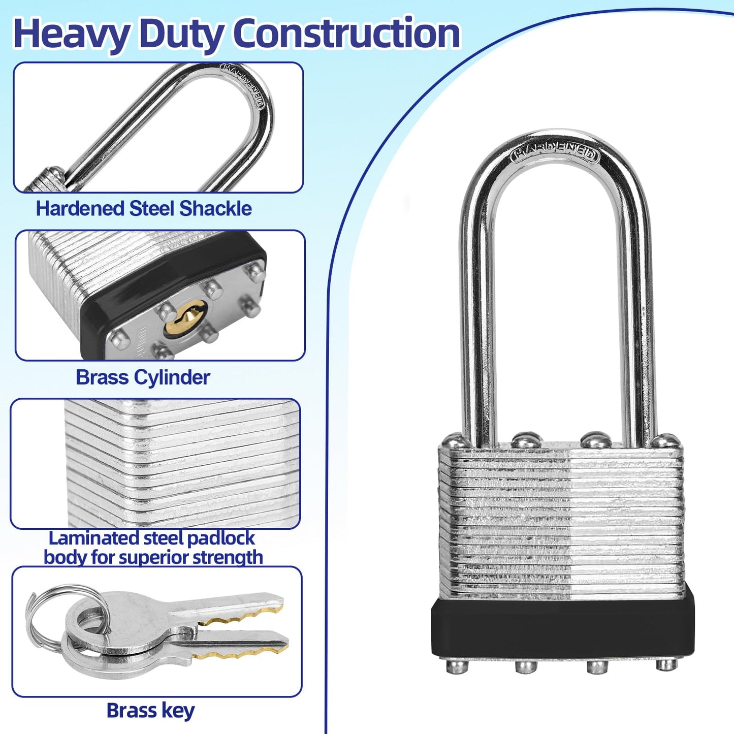 Padlocks with Same Key, LQYN 100 Pcs Laminated Keyed Padlock (1-9/16", 40mm), Keyed Alike Locks, Long Shackle, for Storage Locker, Hasp Latch, Toolbox, Sheds