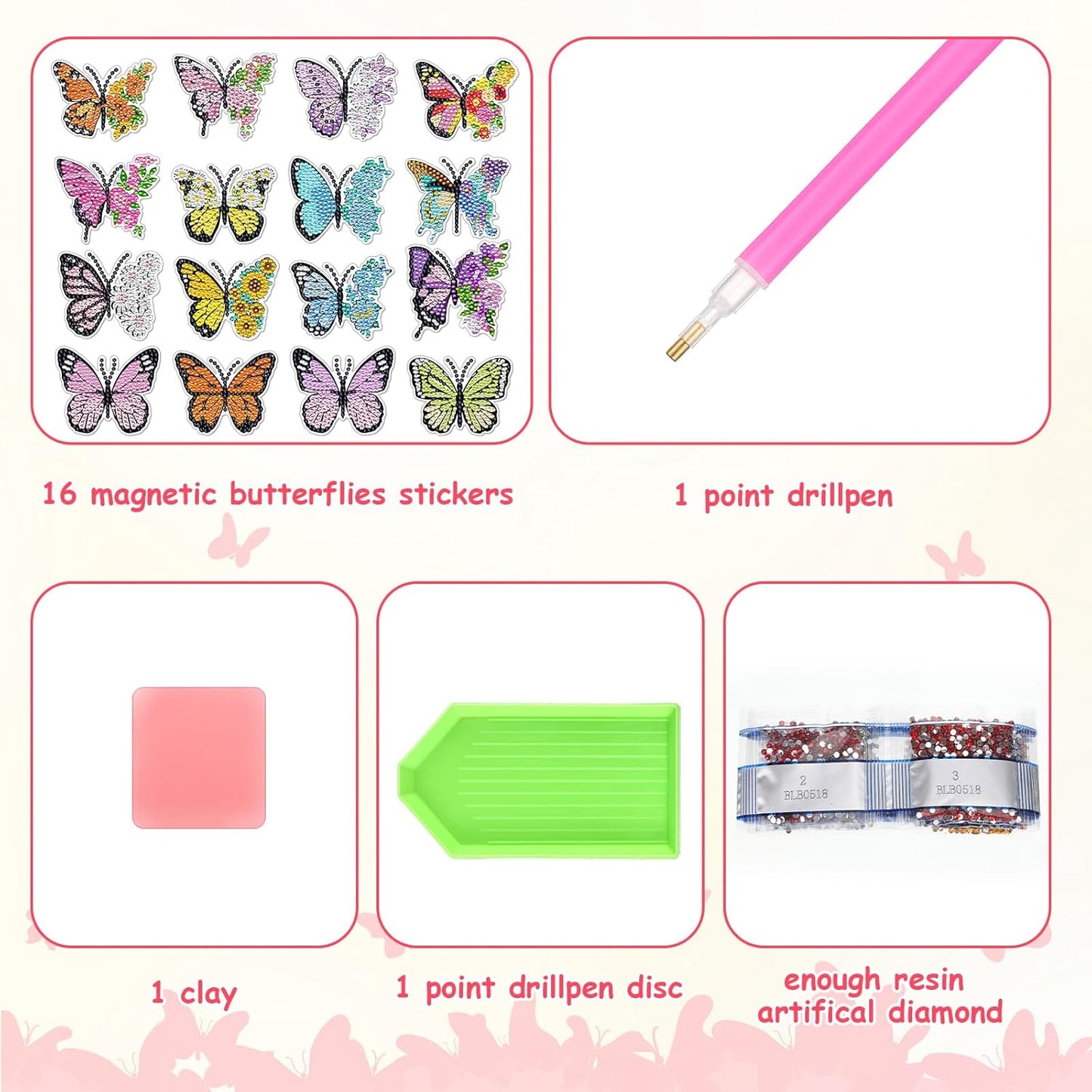 Umigy Butterfly Diamond Art Magnets Kit - 16 Pcs DIY Gem Art for Refrigerator | Spring Home Decor