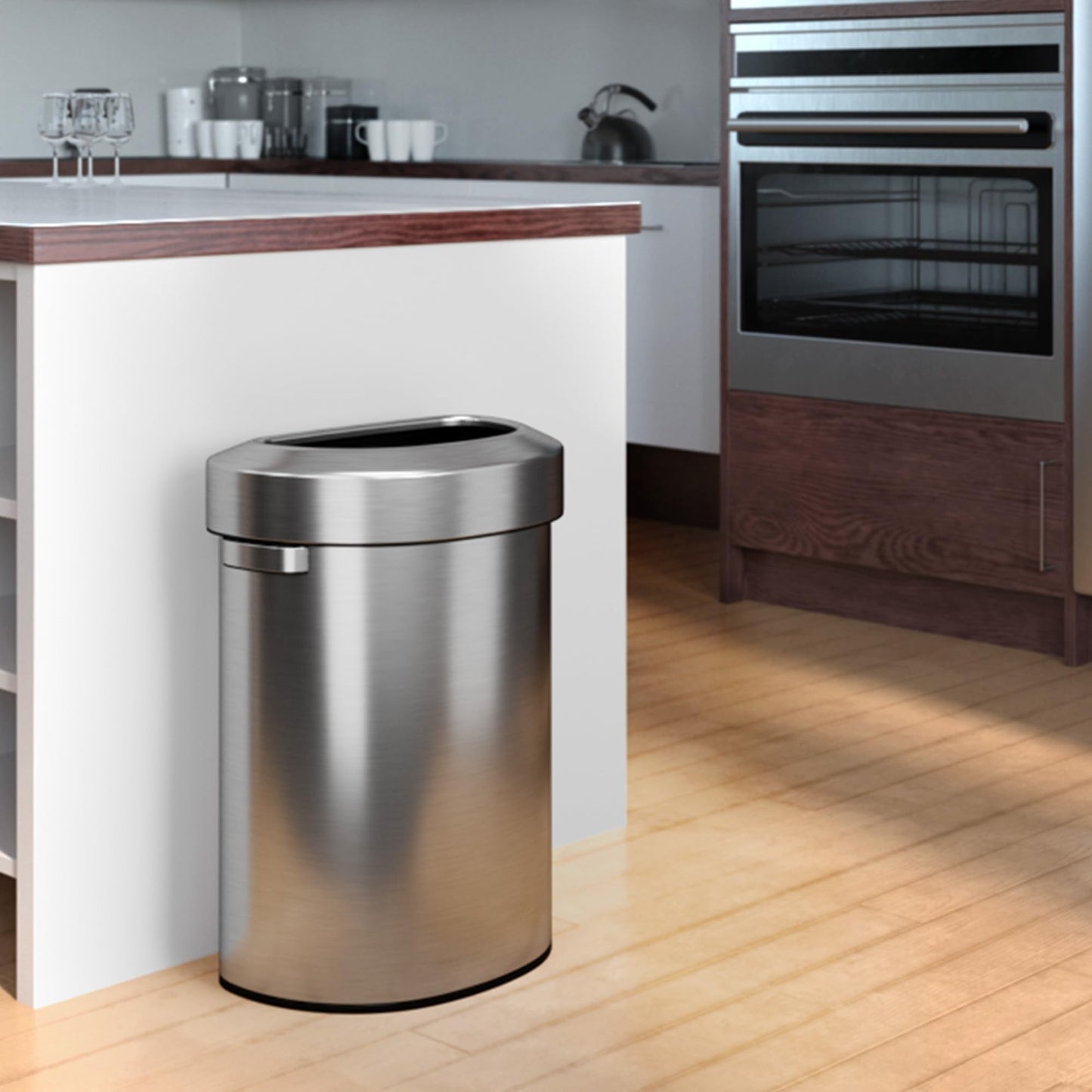 iTouchless 18 Gallon Stainless Steel Semi-Round Open Top Trash Can and Recycle Bin, 68 Liter, Slim and Space-Saving Design for Home, Office, Kitchen, Restaurant, Restroom, Large Capacity