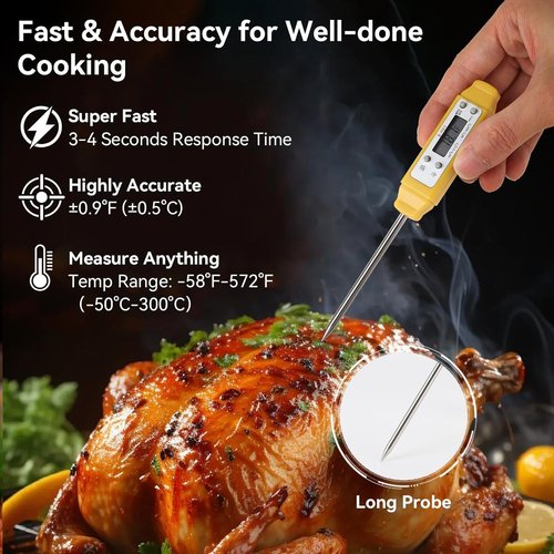 Akozon Digital Food Thermometer - High Accuracy Automatic Calibration | Compact Yellow Pocket Design