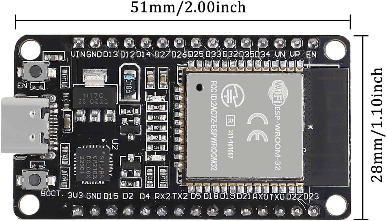 AITRIP 2PCS ESP-32 CP2102 Chip+2PCS 0.96 Inch I2C 12864 SSD1306 30pcs 20cm USB-C Development Board OLED IIC Display