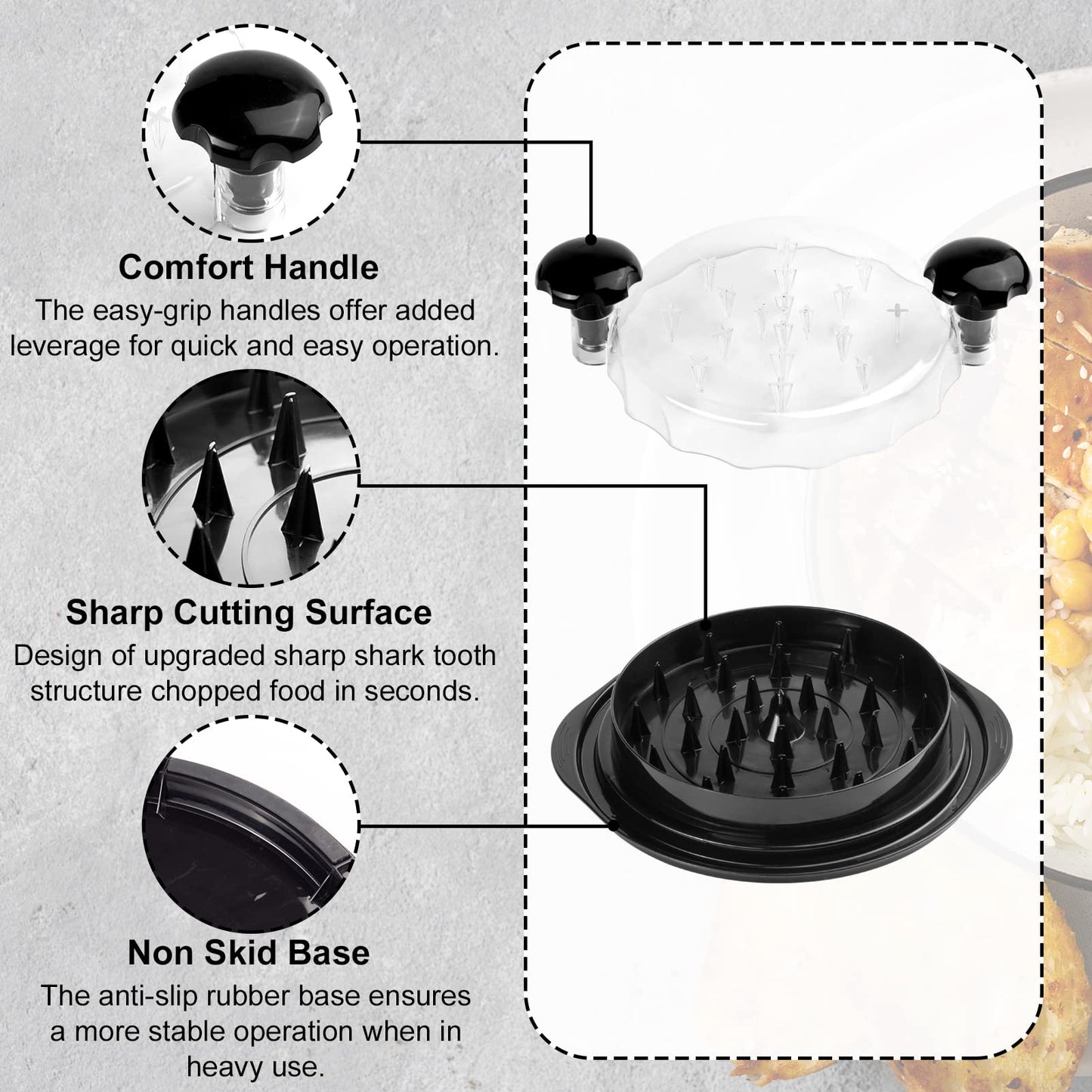 Chicken Shredder, Chicken Breast Shredding Tool with Transparent Cover, Ergonomic Handle Anti-Slip Heat Resistant Meat Shredder, BPA Free Easy Cleaning Shredder for Pulled Pork Kitchen Use