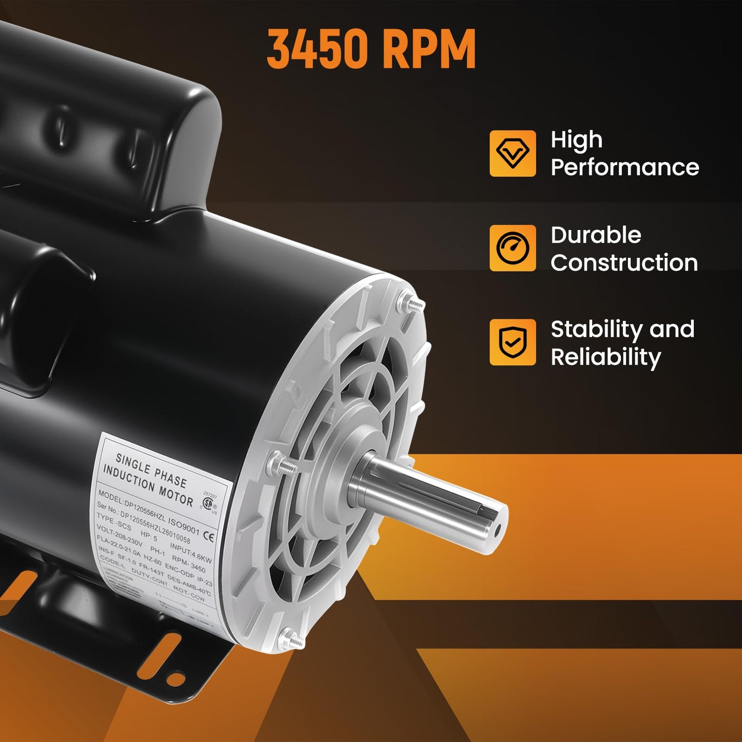 maXpeedingrods 5 HP Air Compressor Electric Motor, 56HZ Frame 3450RPM 230V Single Phase 7/8" Shaft, CCW Rotation, 2.25" Shaft Length for Air Compressors