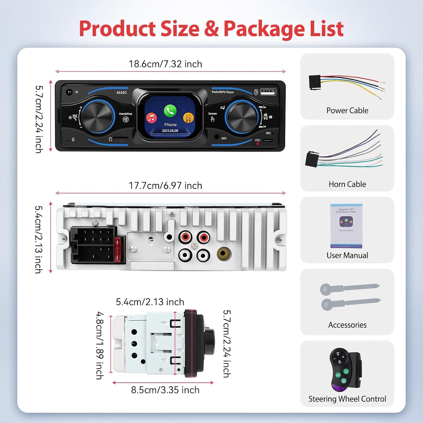 Motorsi 2.17" 12V MP3 Radio/MP3/SD/AUX-IN/USB/EQ/Quick Touch Screen Bluetooth Single Din Car Stereo Audio Player