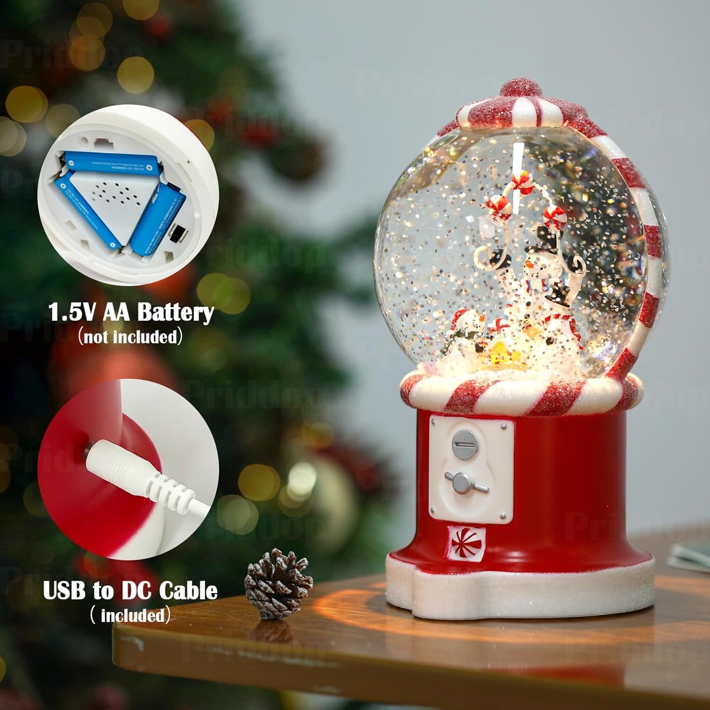 Priddop Snowman Snow Globe | Musical Glitter Vending Machine Christmas Decoration - 7.8 Inch