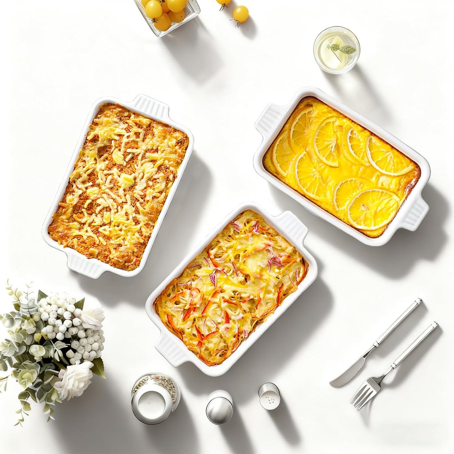 Skiennix 30 Oz Small Baking Dish - Durable Ceramic Casserole Dish with Double Handles | 7x4.5 Inch, White