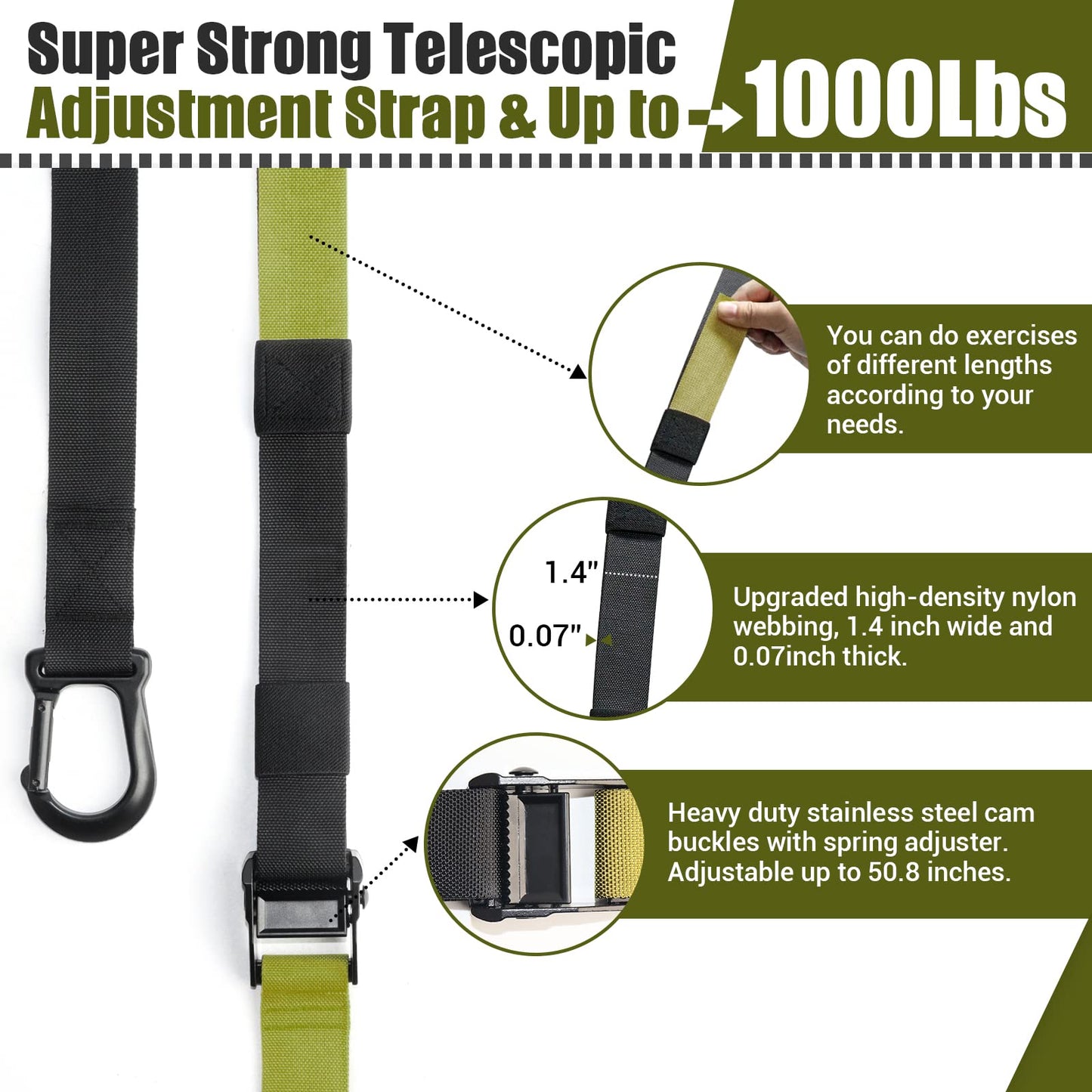 Home Resistance Training Kit, Resistance Trainer Exercise Straps with Handles, Door Anchor and Carrying Bag for Home Gym, Bodyweight Resistance Workout Straps for Indoor & Outdoor (Green)