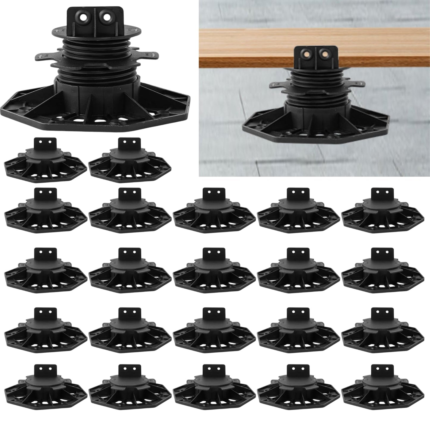 YMSZGBZG 24 Pack Adjustable Deck Support Pedestal, 1-3/16'' to 2-3/4'' Height, Deck Foundation Support Base