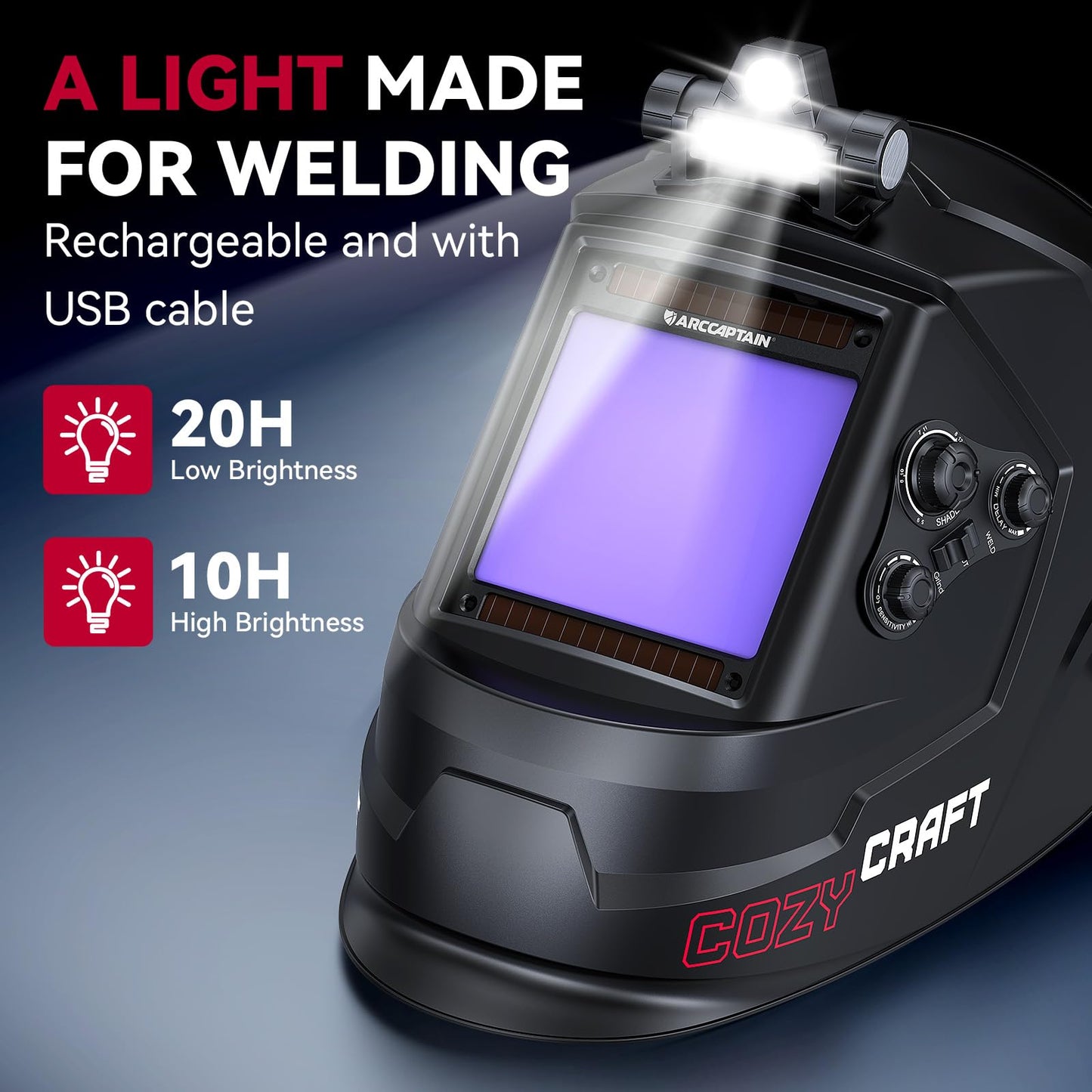 ARCCAPTAIN 55Amp Plasma Cutter, Blowback Non-HF Pilot Arc Plasma Cutting Machine + Large View 3.94" x 3.66" True Color Auto Darkening Welding Helmet with Light