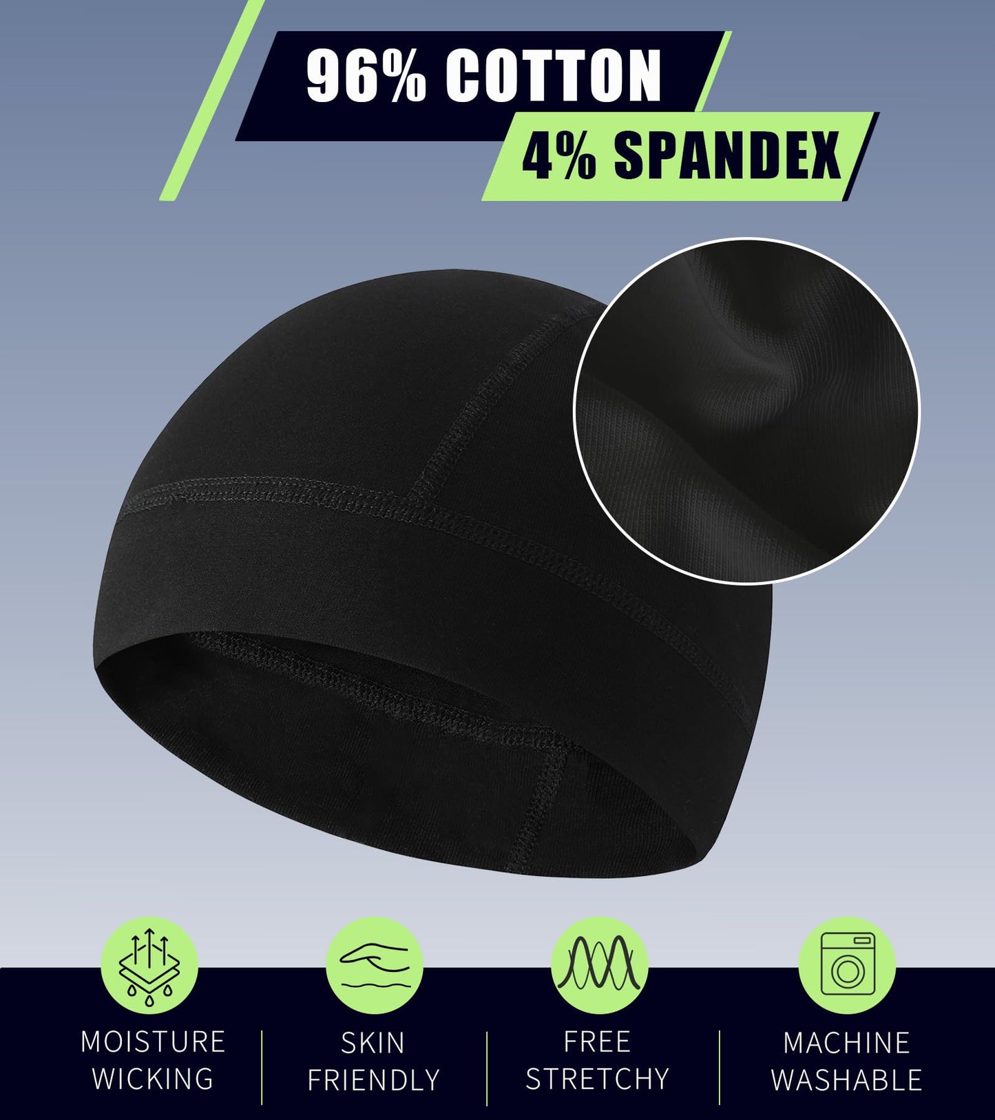 Hovyjumz 2 Pieces Cotton Skull Caps for Men Women Helmet Liner Breathable Sleep Hat Chemo Headwear Running Cap