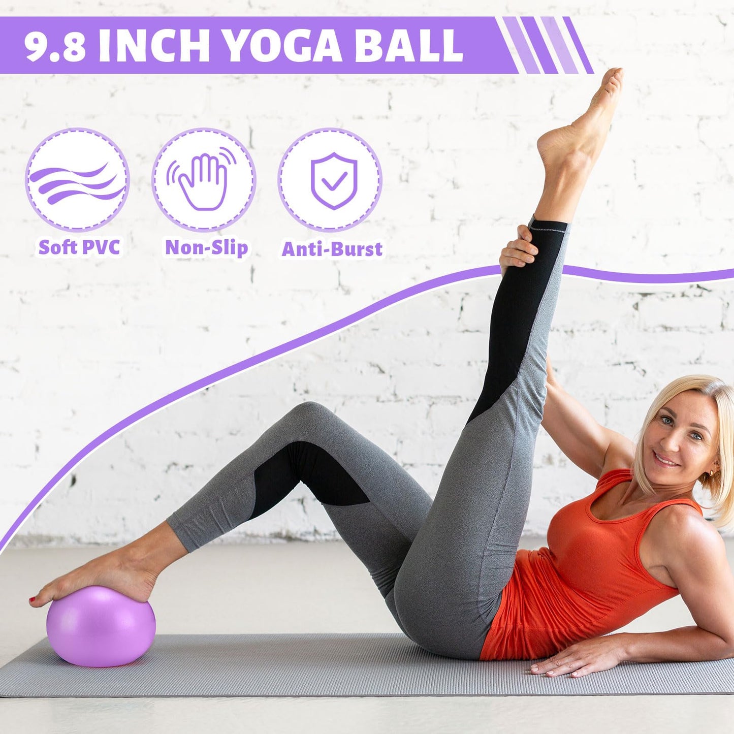 RoundFunny Pilates Ring Circle Set 18 Pcs Exercise Equipment Accessories for Women Workouts Pilates Ball Stretching Strap Magic Circle Yoga Ring Gym Back Bag Resistance Band Anti Slip Socks (Purple)