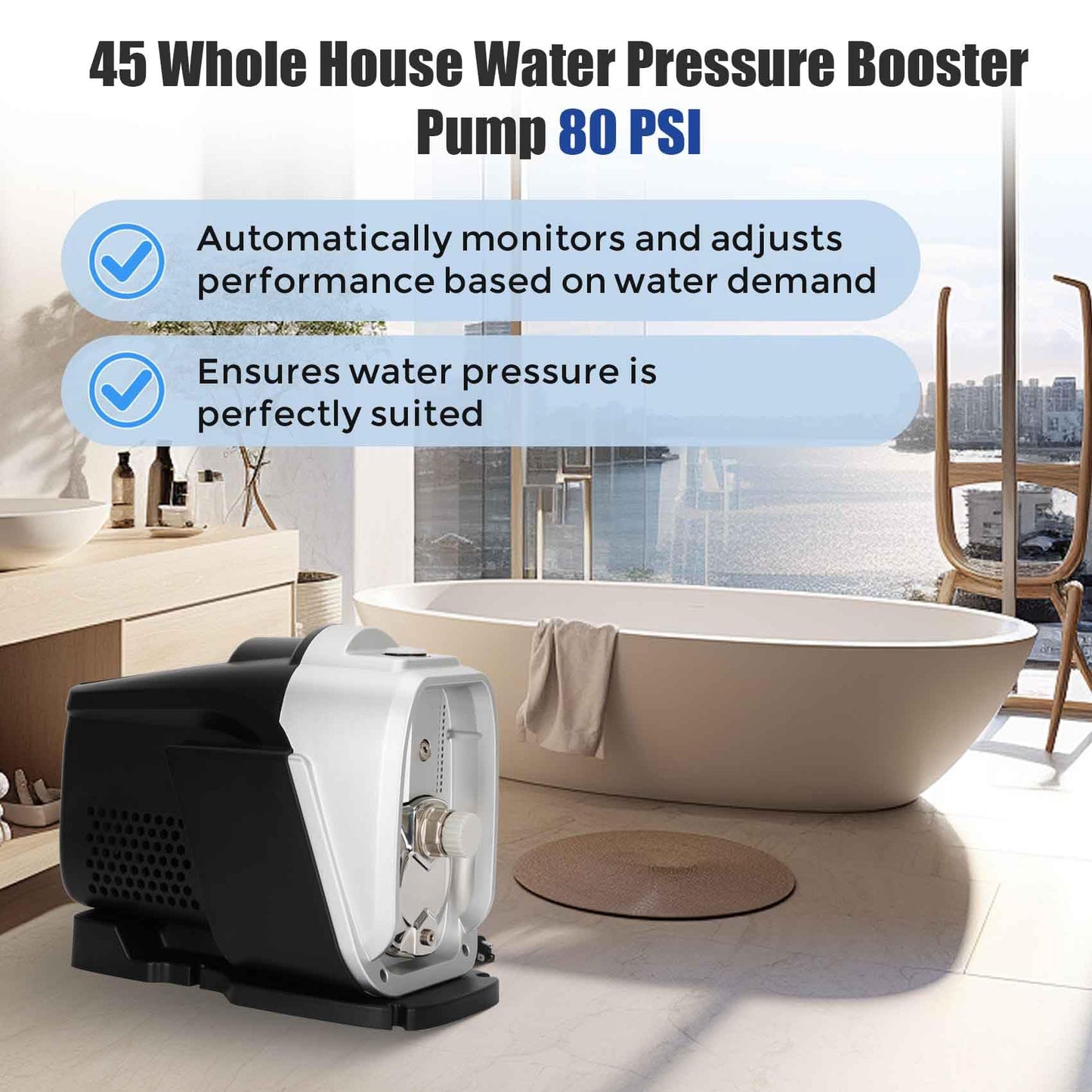 80 PSI 115V Self-Priming Whole House Water Pressure Booster Pump, Variable Speed Automatic Constant Pressure, 98562818 60Hz Home Water Pressure Booster Pump, Shower, Garden, Shallow Well