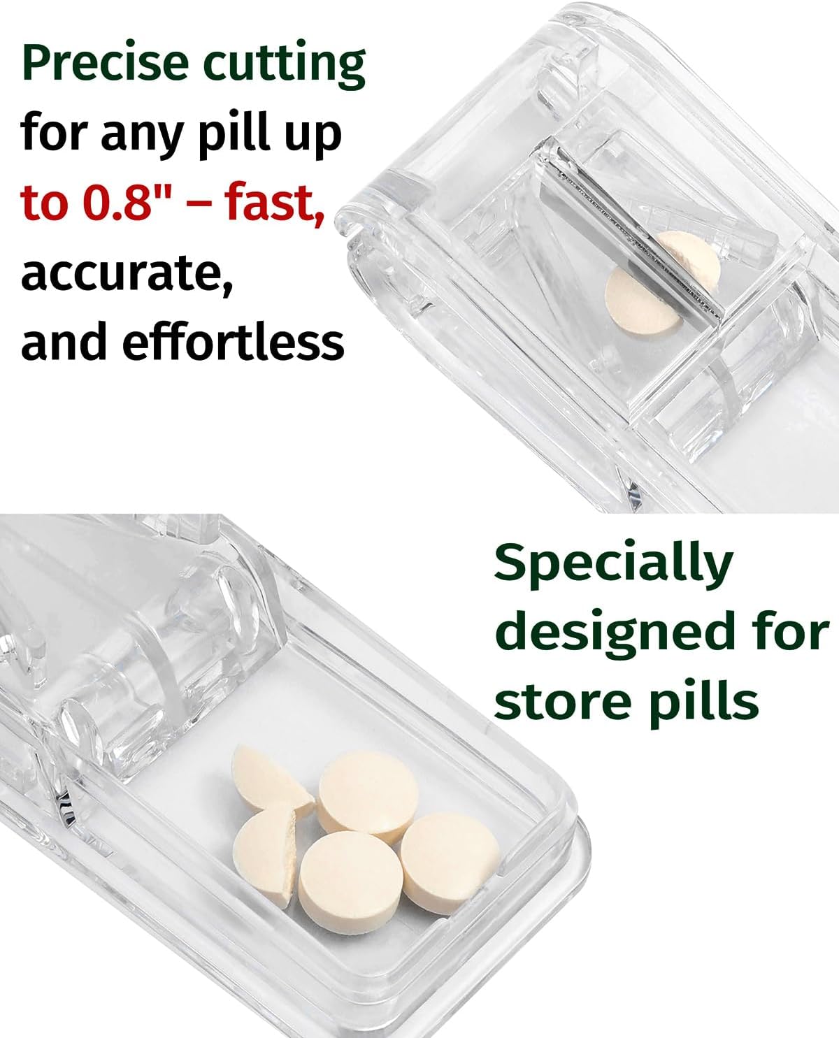 Skiennix Medicine Organizer Storage Box - 2 Pack Clear Portable Pill Splitter & First Aid Kit