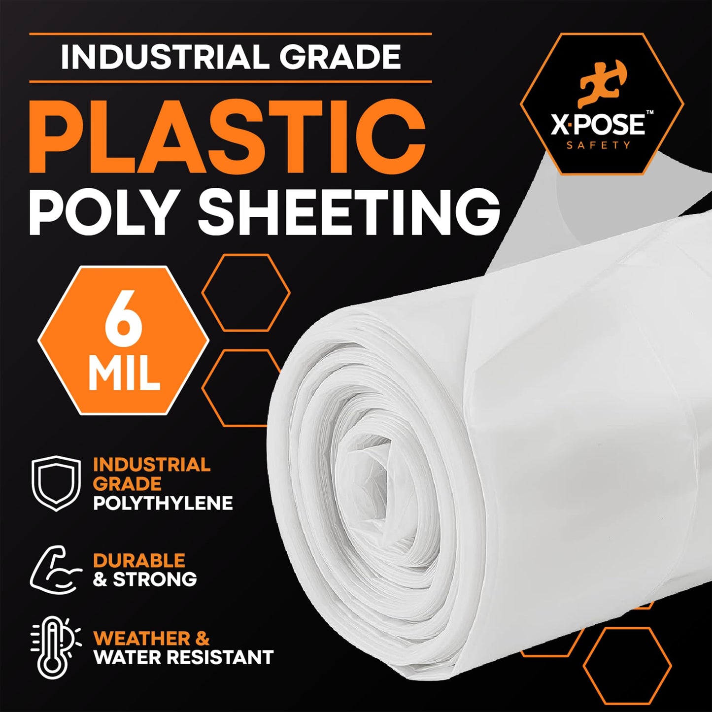 Xpose Safety Clear Plastic Sheeting – 12' x 100' Rolls – Heavy Duty 6 Mil Fire Retardant Poly Sheet – Waterproof, Dustproof, Vapor Barrier – for Construction, Painting, Industrial Use