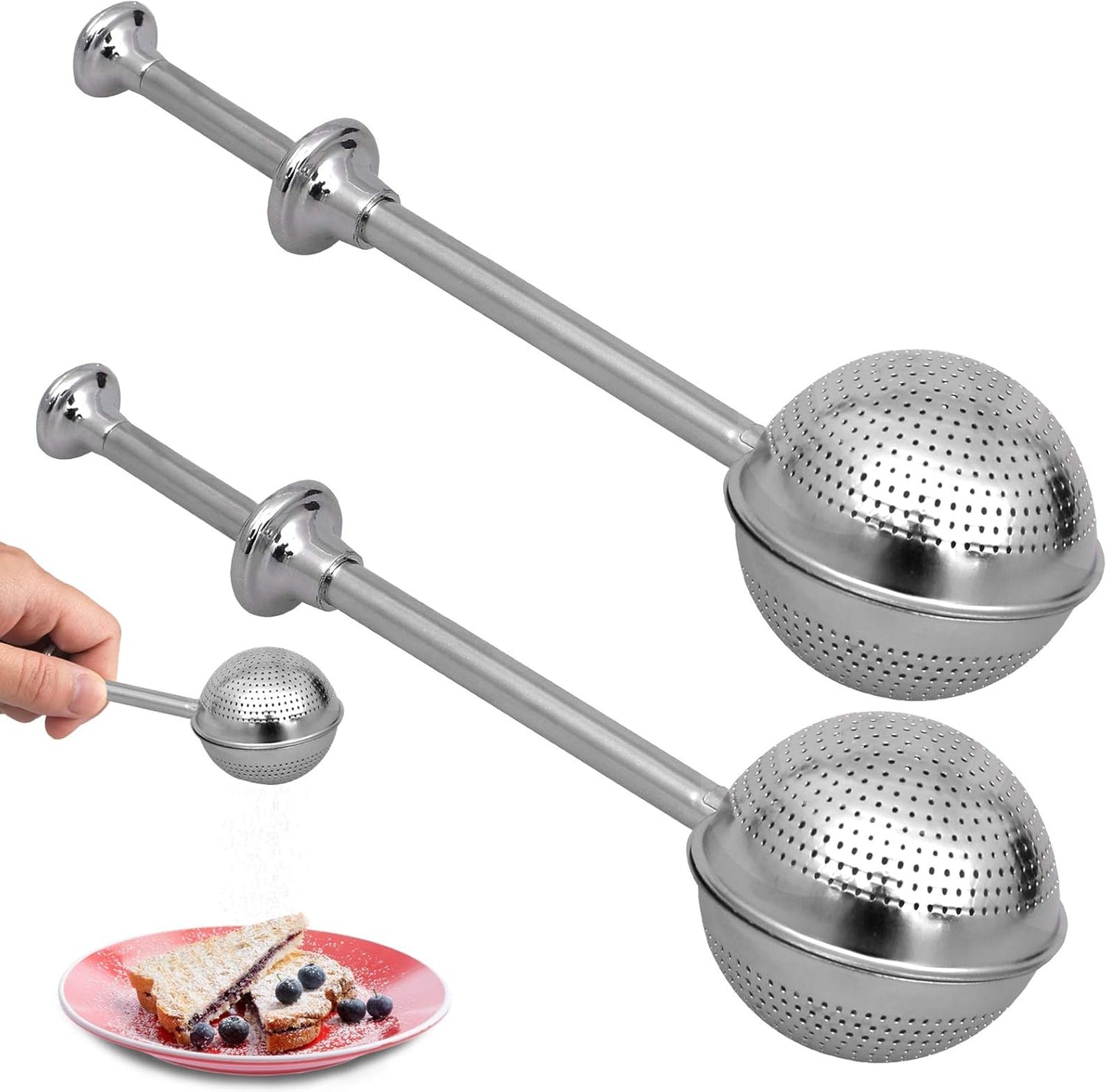 Skiennix Bakers Dusting Wand Set - Stainless Steel Flour Duster for Sugar & Spices | One-Handed Operation
