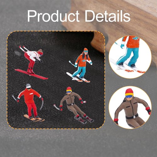 DYNWAVE Nordic Skiing Figures - 4Pcs 1/64 Scale Resin Models for DIY Crafts & Fairy Gardens