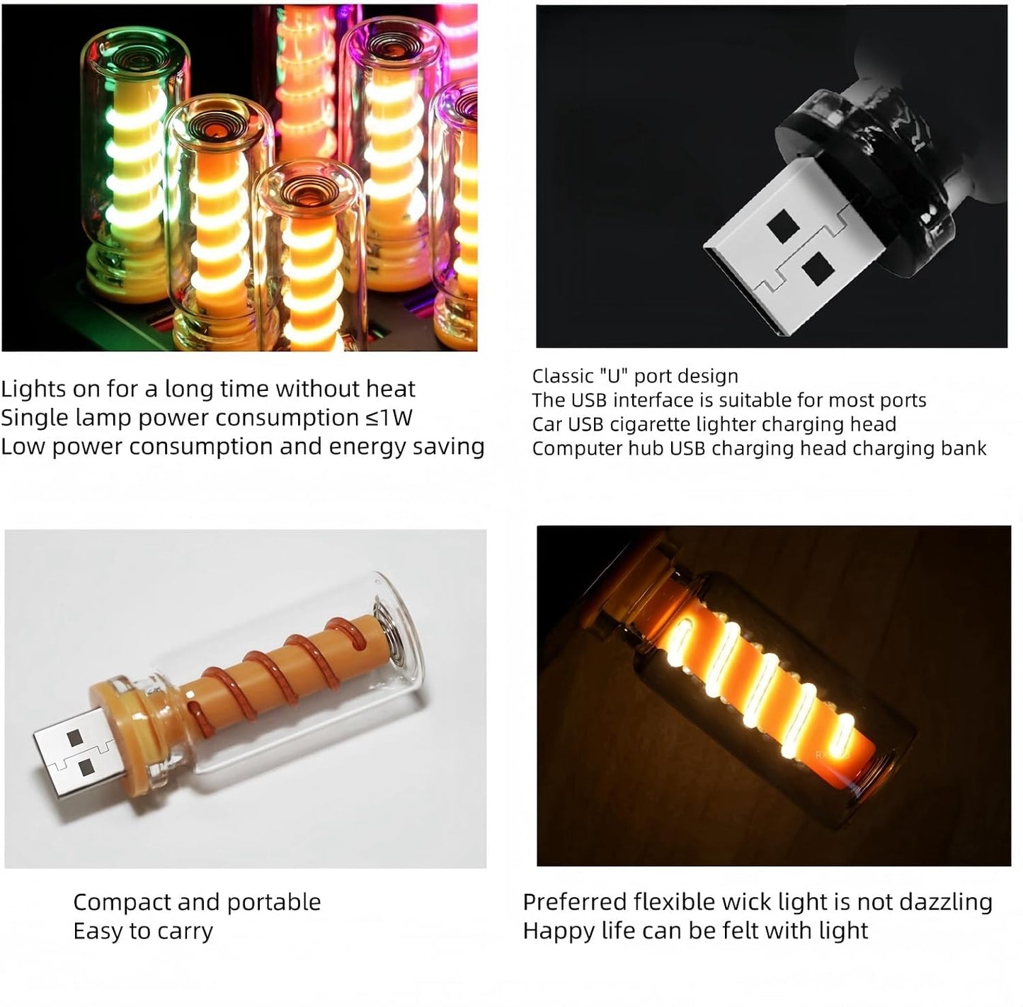 Generic 3D Dimmable Touch Control USB Car Interior Lights - Retro Creative LED Ambient Lighting, Universal USB Lights