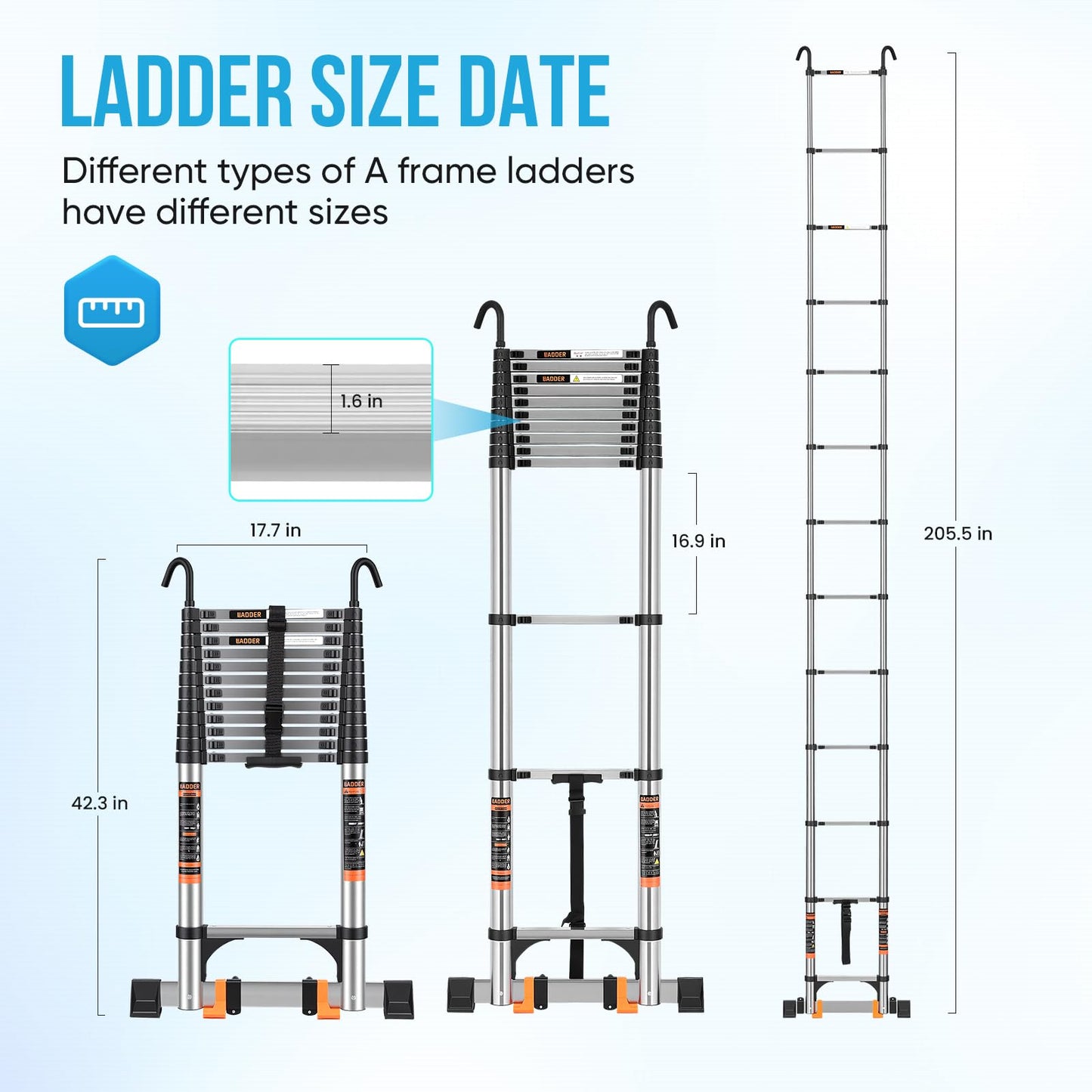 Telescoping Ladder,16.5 FT Extension Ladder w/Hooks, Stabilizers,Wheels, Heavy Duty 330lbs Max Capacity, Collapsible Folding Ladder for Rv,Roof,Outdoor