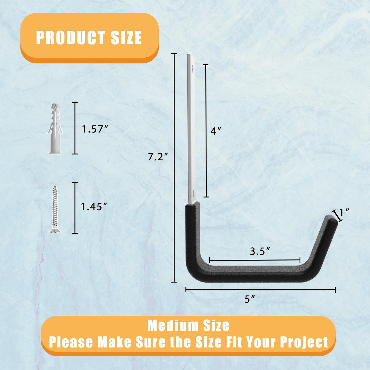 Juformin Heavy Duty Utility Hooks - Wall Mount, Hooks for Garage, Hose, Bike, Ladder, Leaf Blower Hanger (6 Medium)