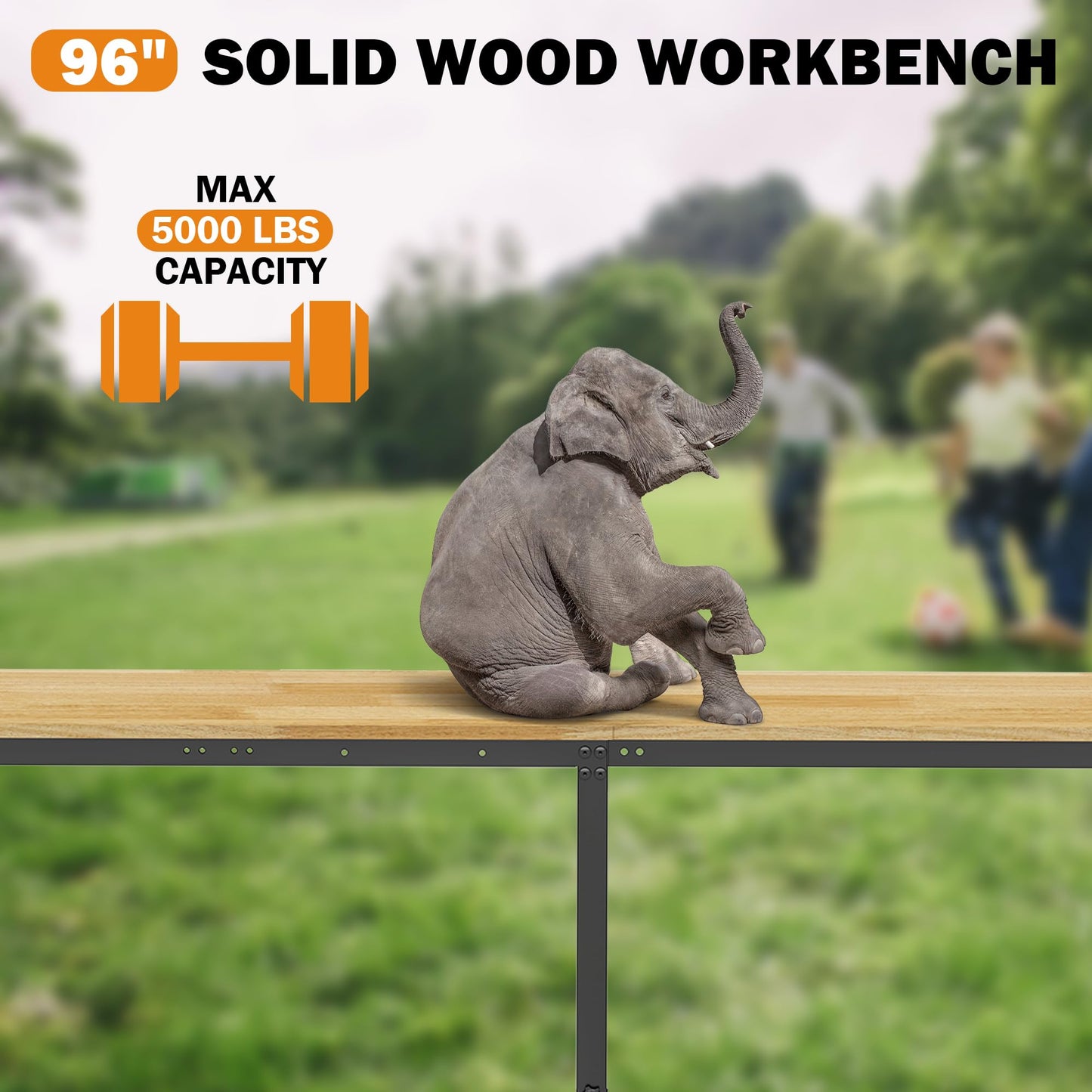 Betterhood 96" 2-in-1 Convertible Adjustable Workbench, L-Shaped & Extended 5000 LBS Heavy Duty Work Table with Power Outlets & Pegboard, Rubber Wood Workstation for Garage, Workshop