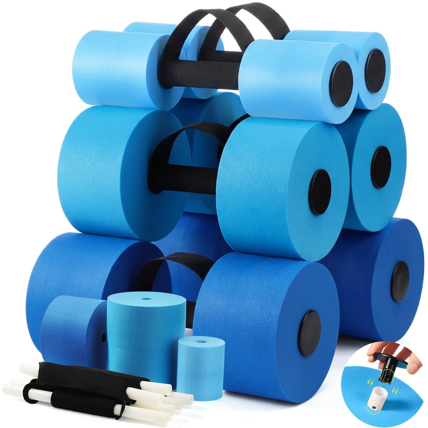 Soulchen Pool Exercise Equipment Water Dumbbells Pool Resistance Aerobic Weights EVA Foam Dumbbell with Handle Strip Assorted Size for Aqua Therapy Water Aerobics Weight Loss Fitness(Azure Glow)