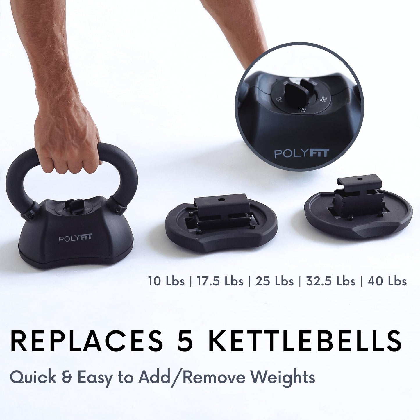 Polyfit Adjustable Kettlebell Set | 30/40/50 lbs | Kettlebell Weights for Home Gym (BLACK - 40 LB)