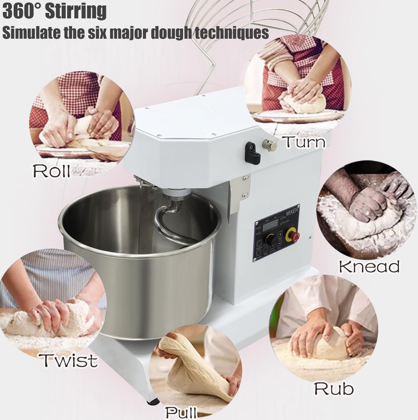 INTSUPERMA Commercial Dough Mixer Machine, 15 QT Electric Food Mixer, 153-268 RPM Adjustable Speed, Double Action, Double Speed,110V 1100W, 15 L Spiral Mixer for Schools Bakeries Restaurants Pizzerias