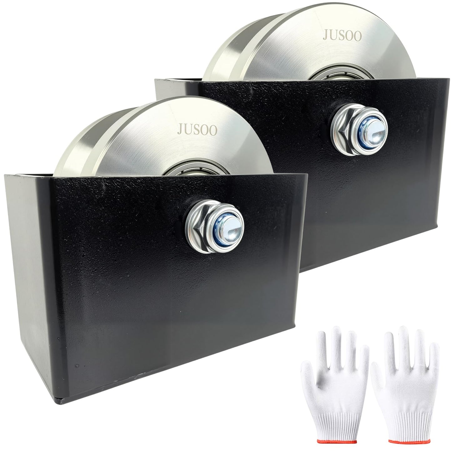 JUSOO 4-inch V Groove Wheel, 2.12-inch Wide Sliding Gate Wheels, Steel Sliding Gate Rollers, Set of 2, Heavy Duty V Track Wheels, 3000 lbs Max.Load, with Double Bearing