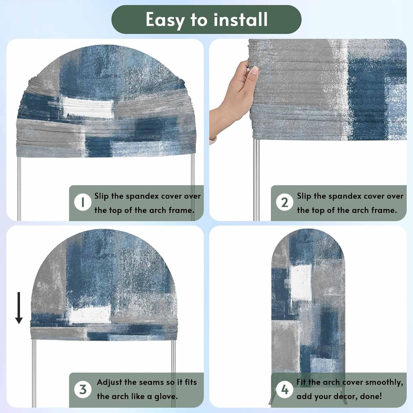 Jnbasdffb 7.2 Blue Grey Ombre Wedding Arch Cover,Stretchy Spandex Arch Backdrop Stand Covers FT,Abstract Vintage Oil