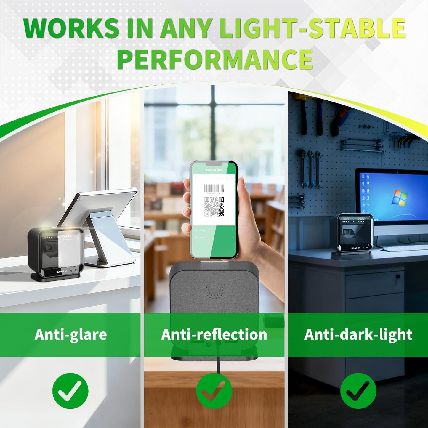 NetumScan USB Barcode Scanner, Automatic Hands-Free 1D 2D QR Code Reader, Plug-and-Play for POS Systems, Retail, Warehouse & Inventory Management - DP9280G(NS)