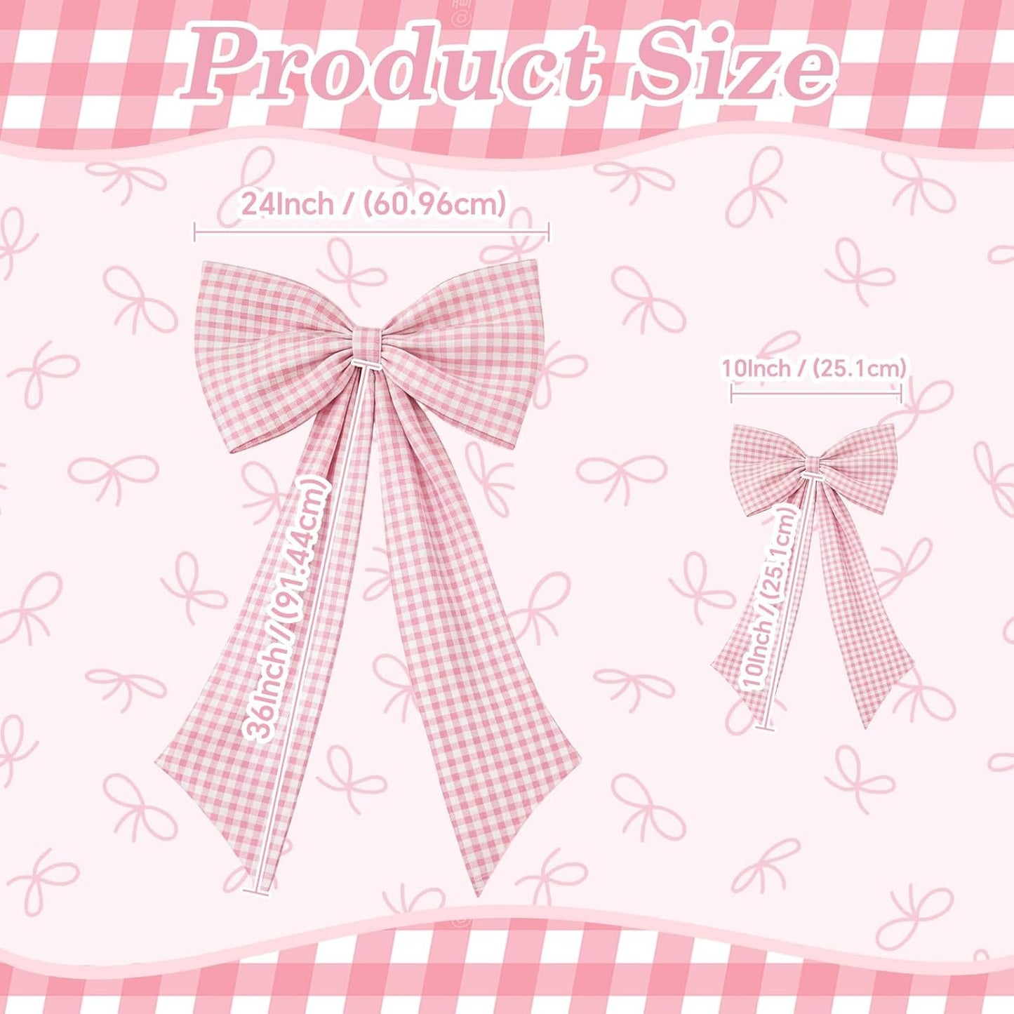 Silly Goose Pink Checkered Bow Decor | 2-Pack Large & Small for Coquette Room Backdrop