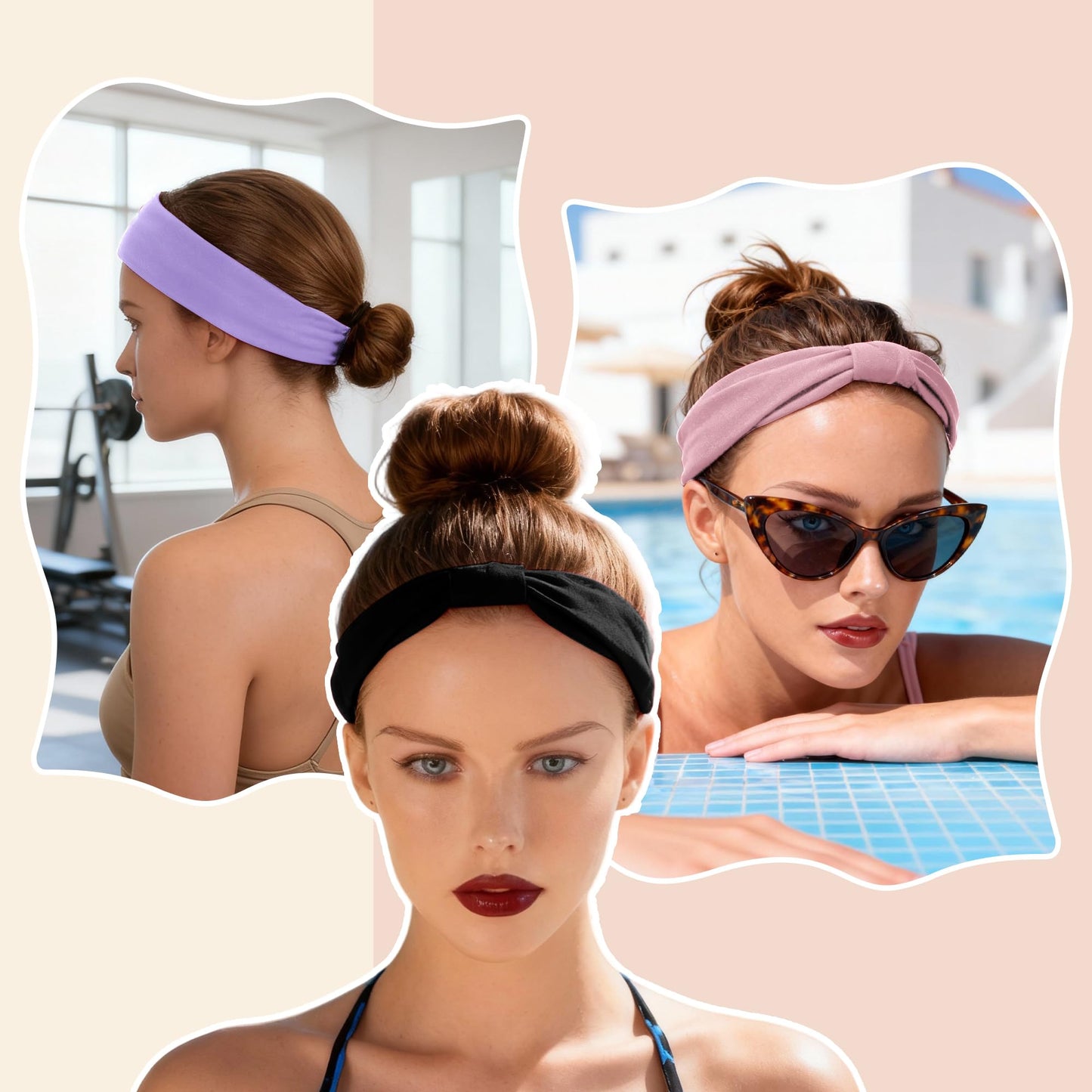 GLIDESMOOTH Headbands for Women, Elastic Non-Slip Headband, Moisture-Wicking Athletic Hair Band, Light Blue, 6 Pcs