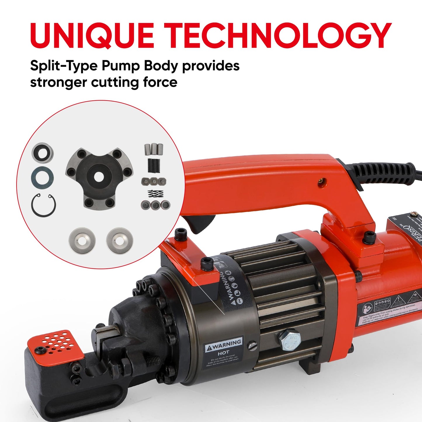 PEResQ Electric Hydraulic Rebar Cutter, 1000W 120V Corded, Portable Steel Bar Cutter, 5/8" (#5) 4-16mm Capacity, Cutting Speed 1s, Lightweight 16.5 lbs, Model PC-16 (Orange-16)