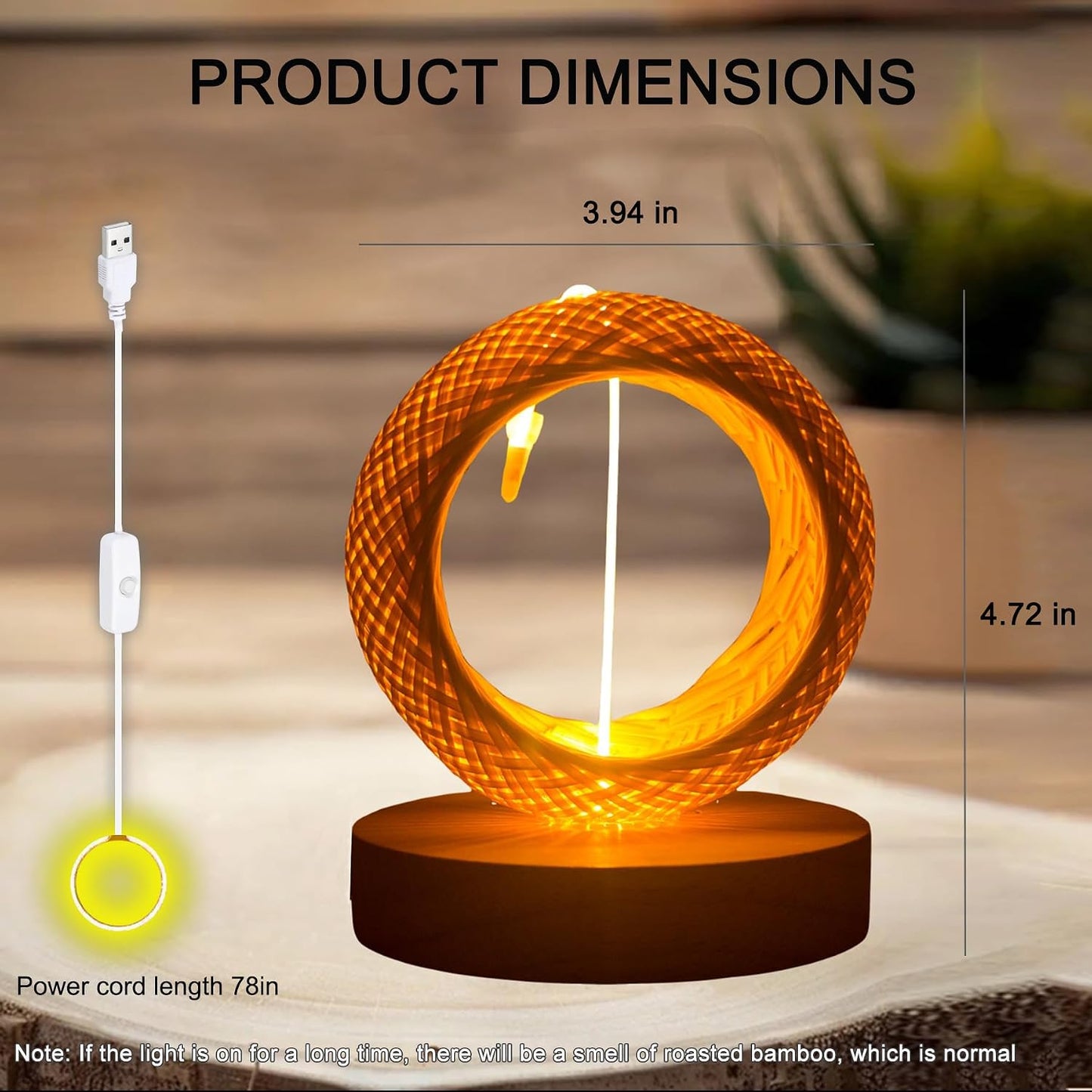 EDALOPLI Countertop USB Night Light Desk Lamp Boho Table Lamp Small Lamp Bamboo Lamp Bohemian Lamp Wooden Lamp Table