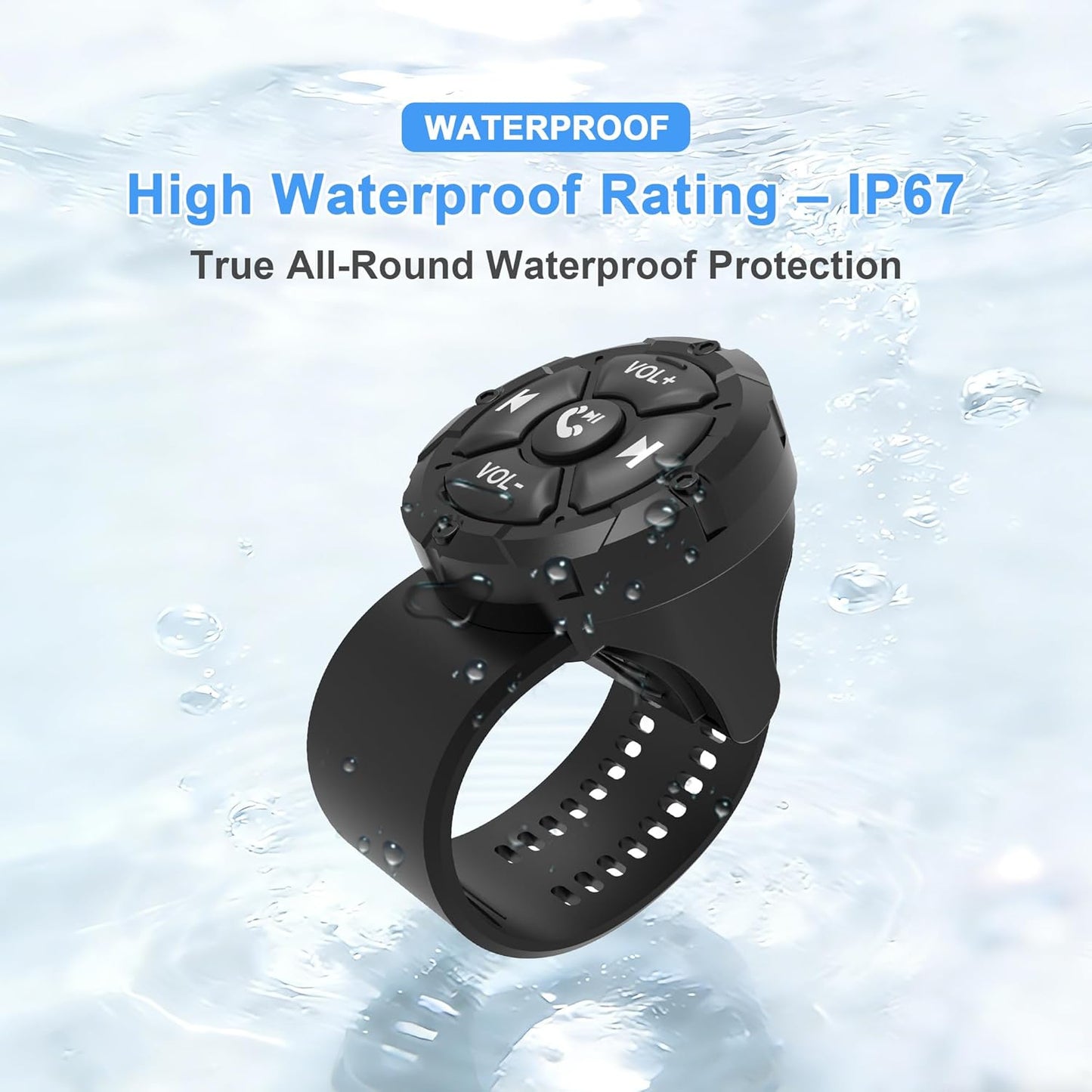 Bluetooth Media Button, Waterproof Wireless Music Controller for Car Steering Wheel, Bike & Motorcycle Handlebars