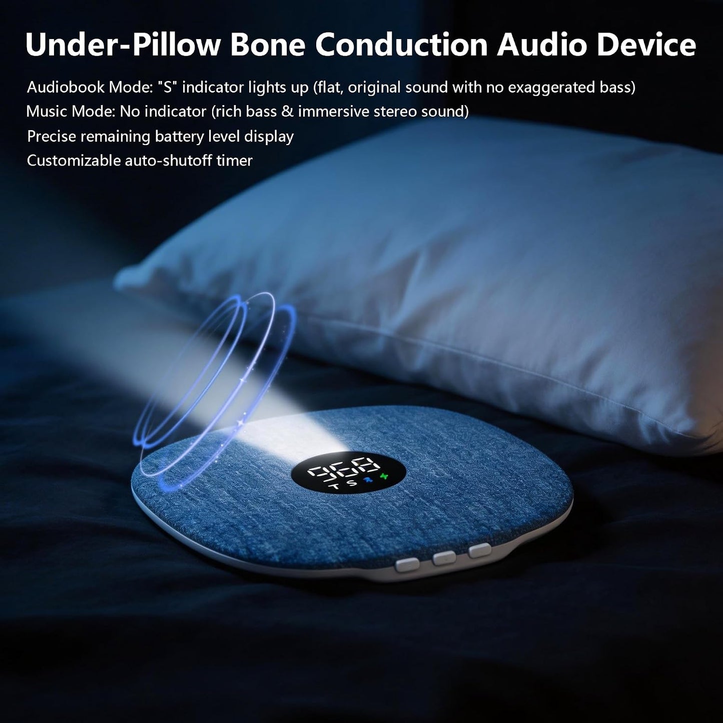 Mhaohuofu 16 Under Pillow Speaker for Sleeping, Dual Bone Conduction Bluetooth Pillow Speaker with LED Display, Two
