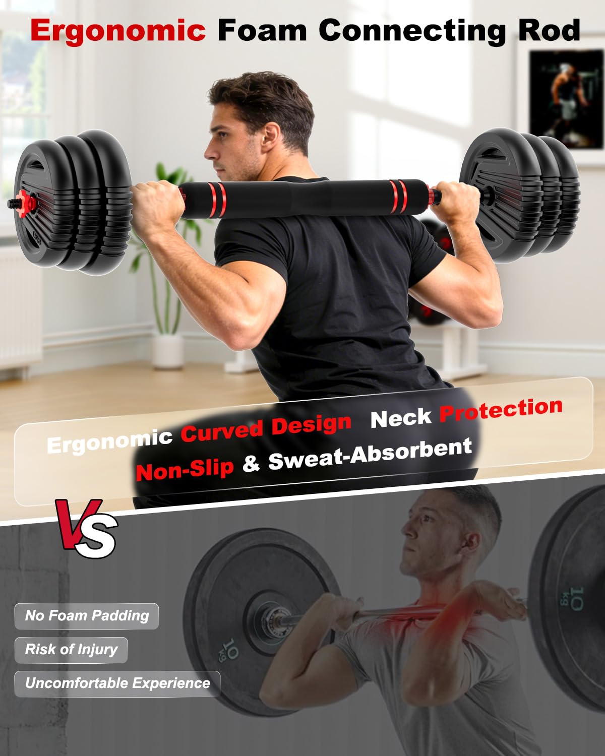 UNNMIIY Adjustable Dumbbells, 20/30/45/70/90lbs Free Weight Set with Connector,5 in1 Dumbbells Set Used as Barbell, Kettlebells, Push up Stand, Fitness Exercises for Home Gym Suitable Men/Women
