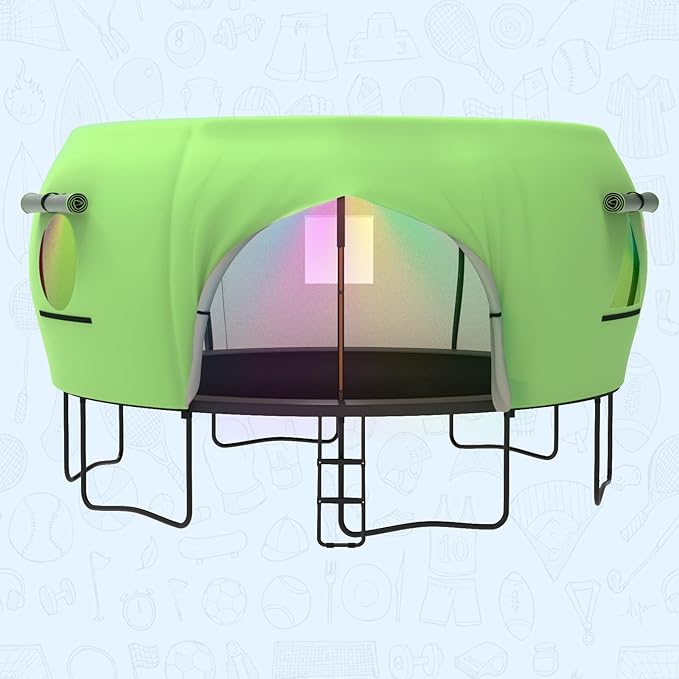 Gardenature 10FT/12FT/14FT Trampoline Tent(Tent Only), Fit Round Trampolines, Shade Cover with LED Light, Outdoor Trampolien Accessories, Anti-Tear