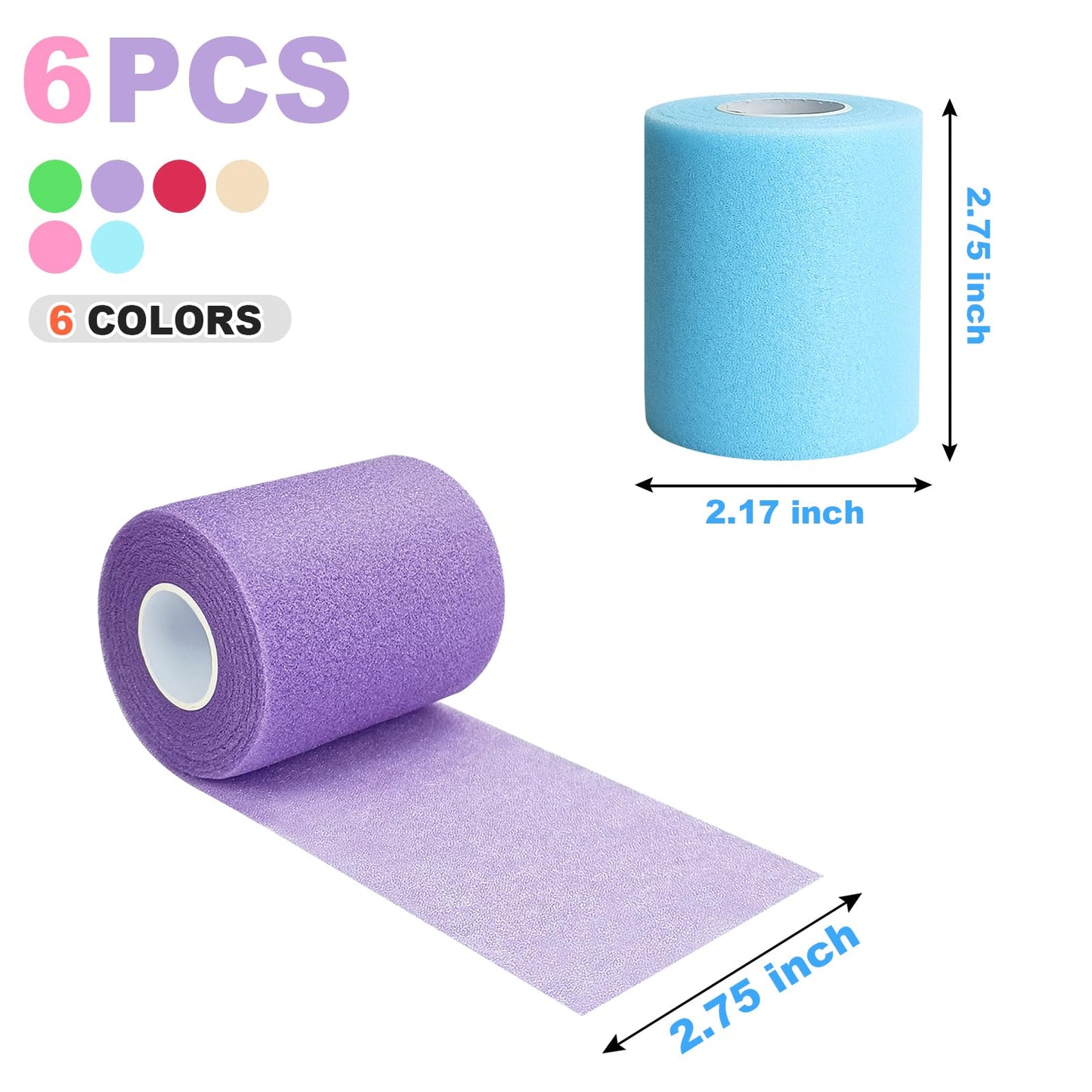 Prewrap Athletic Tape,6 Roll Pre wrap Headbands for Hair Soccer,Foam Underwrap Sports Wrap for Ankles Wrists Hands Knees Elbows 2.75 Inches X 12 Yards
