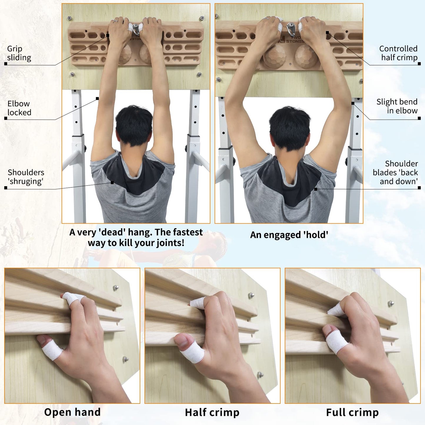 Two Stones Hangboard Rock Climbing Pull Up Bar Designed Training for Climbing, Wooden Fingerboard Climbing Finger Board Training Board for Building Core Strength and Endurance (CJ-HB2051)