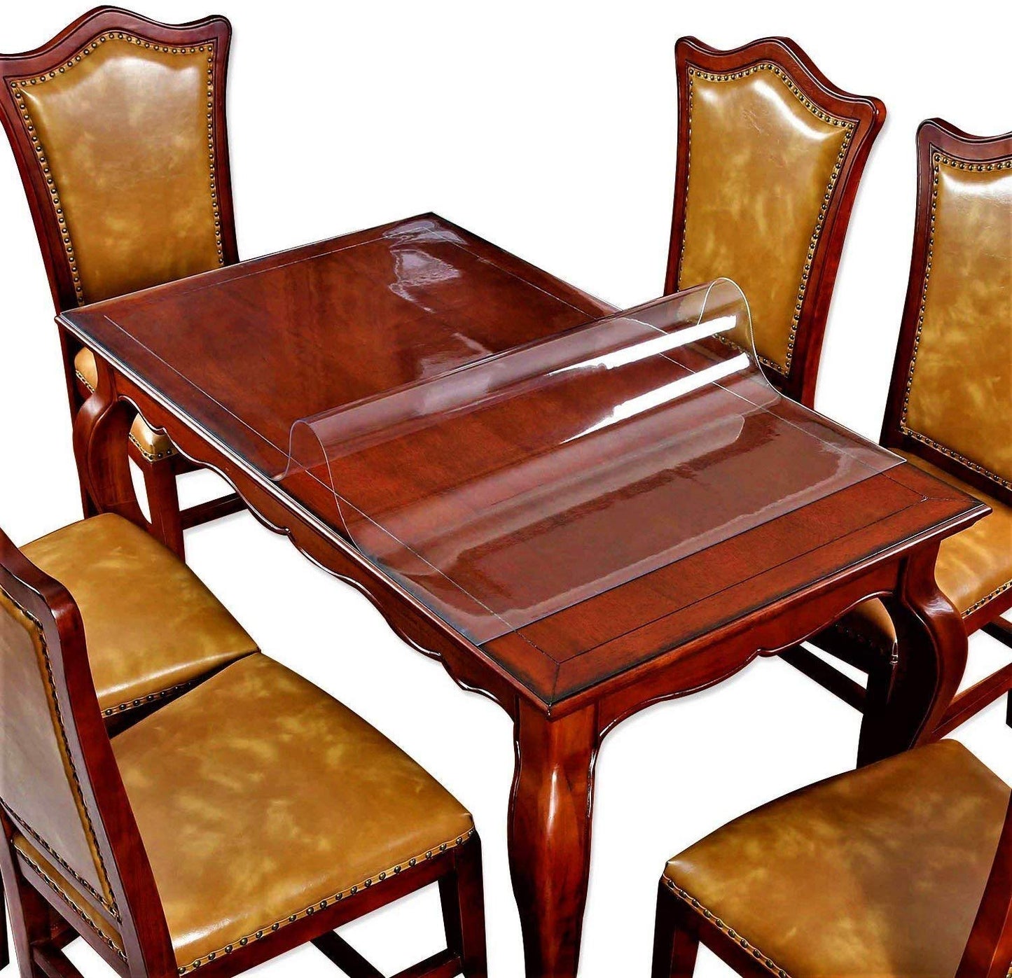 48 X 60 Inch Wooden Furniture Protector Table Cover Clear Plastic Vinyl Tablecloth Eco Dining Coffee Kitchen Tabletop Office Desk Protective Covers PVC Protection Pad Wipeable Waterproof Table Cloth
