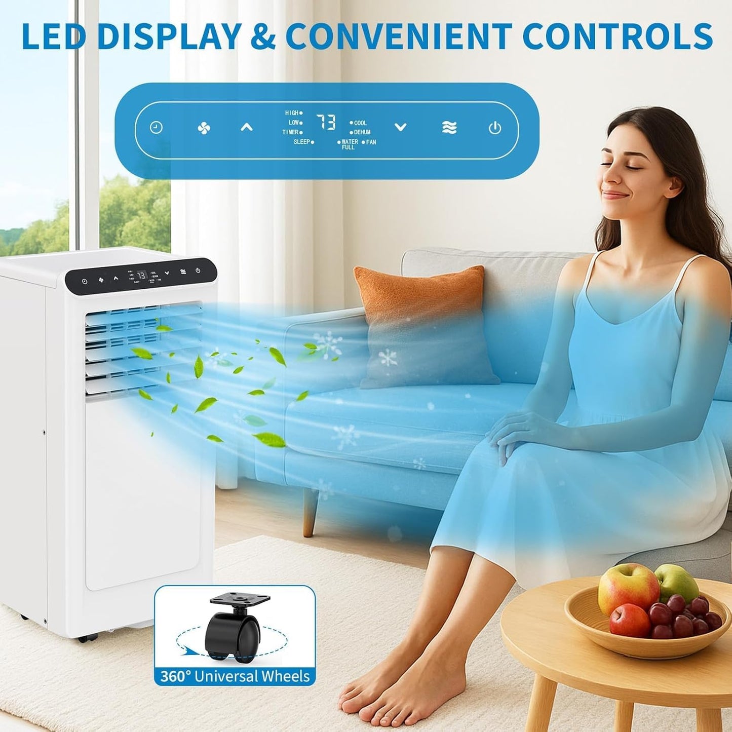 8,000 BTUs Portable Air Conditioner, 3-In-1 Portable AC Unit with Fan & Dehumidifier, Room Air Conditioner Cools Up to 350 Sq.Ft, Standing AC Unit with Remote Control & 24H Timer, for Home, Office