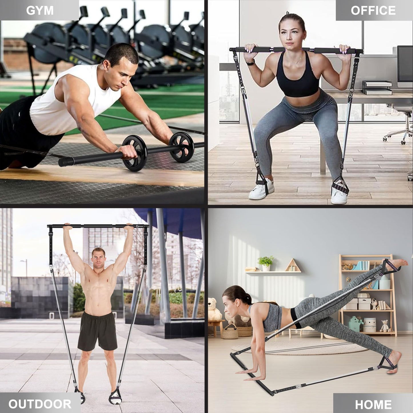 BBTOPS Pilates Bar Kit with Resistance Bands, Pilates Equipment Exercise Bar with Ab Roller for Abs Workout, Portable Home Gym Yoga Fitness Bar for Women & Men (Black)