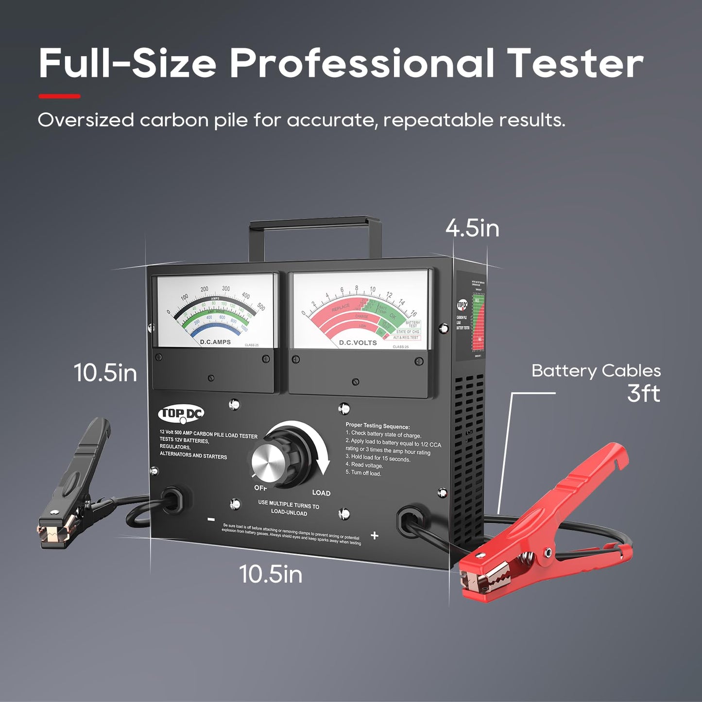 TOPDC Professional 500A Carbon Pile Battery Load Tester, Heavy-Duty 12V Automotive Battery & Alternator Tester for Cars, Trucks, SUVs, up to 1000 CCA