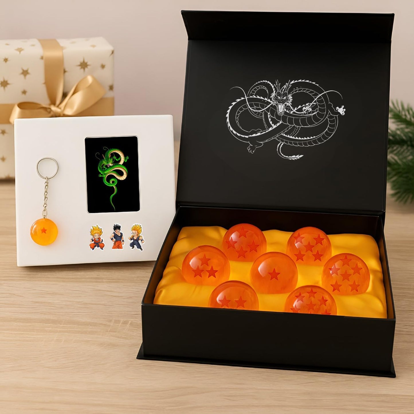 7-Star Sphere Set | Anime-Inspired Crystal Balls with Gift Box - Includes Keychain, Summoning Card & Stickers