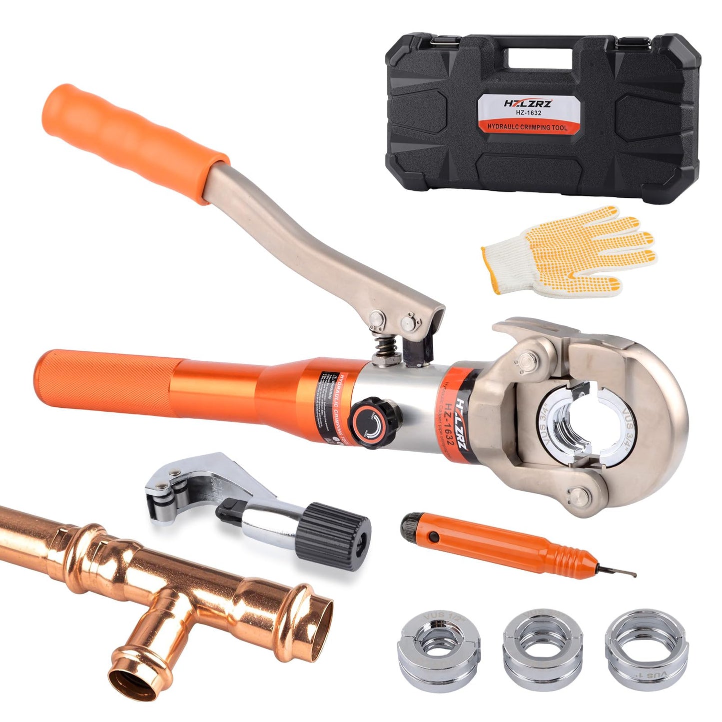 HZLZRZ Propress Tool for Copper Pipe, Hydraulic Tool Dies Jaw 1/2", 3/4", 1" with Pipe Cutter Suitable for Pressing Copper Pipe of Water Heating Crimper Tool