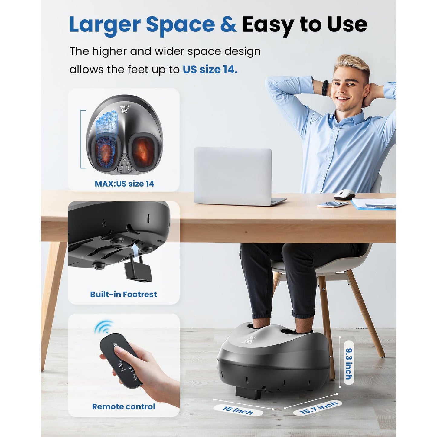 BOB AND BRAD Foot Massager Machine with Heat and Remote, Fits up to Size 14, Fathers Day Dad Gifts for Men Husband, Shiatsu Deep Kneading Foot Massager with 3 Adjustable Modes for Standing Worker