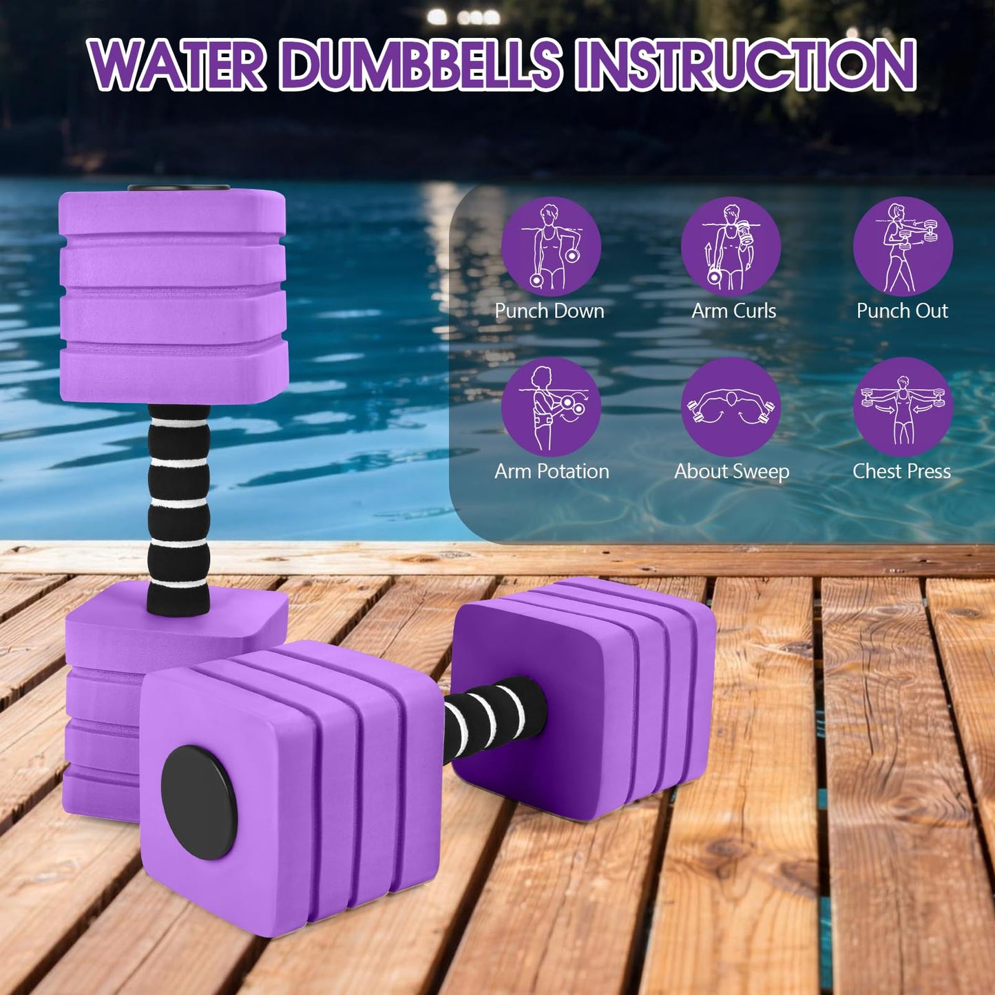 Aquatic Exercise Dumbbells, 2PCS Foam Water Weights, Aerobic Exercise Fitness Equipment Dumbbell, Dumbbells Set for Water Aerobics Weight Loss, Pool Fitness, Underwater Exercise (Dark Purple)