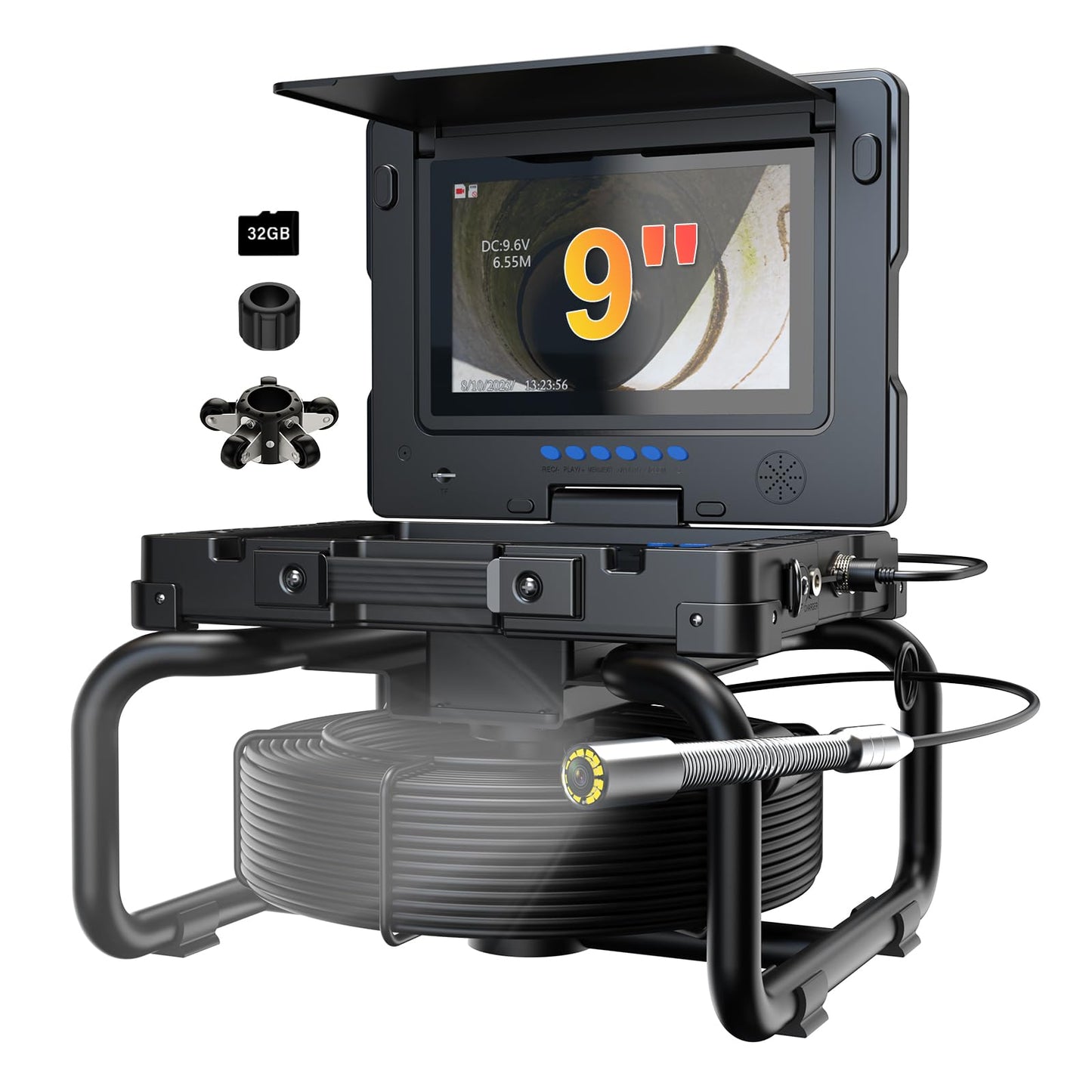 ESANHAO Sewer Camera 100ft Drain Pipe Camera Plumbing Snake, 23mm HD, 12LEDs, DVR Recording, 9" AHD Screen for Plumber, Homeowners IP68 Waterproof, 32GB TF Card Included